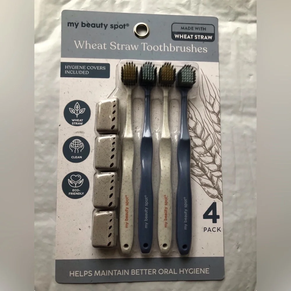 My Beauty Spot Wheat Straw Toothbrushes 4 Pack Eco Friendly BPA Free w/ Hygiene